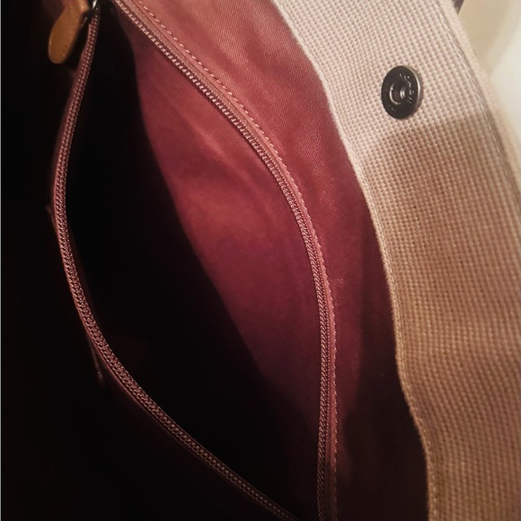 Coach Canvas Khaki Tote Bag with Red Stripe Handles, Travel, Carry on bag - Picture 11 of 11